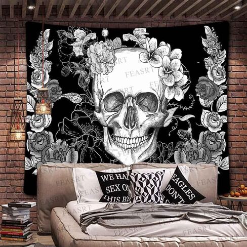 FEASRT Gothic Skull Tapestry Black and White Skull Tapestry Wall Hanging Tapestries Backdrop 60x40inch for Bedroom Living Room Dorm Room Party Decor GTQQAY1278 in Saudi Arabia