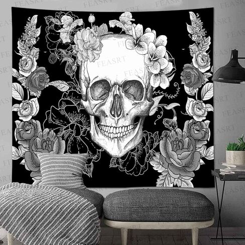 FEASRT Gothic Skull Tapestry Black and White Skull Tapestry Wall Hanging Tapestries Backdrop 60x40inch for Bedroom Living Room Dorm Room Party Decor GTQQAY1278 in Saudi Arabia