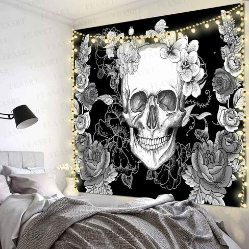 FEASRT Gothic Skull Tapestry Black and White Skull Tapestry Wall Hanging Tapestries Backdrop 60x40inch for Bedroom Living Room Dorm Room Party Decor GTQQAY1278 in Saudi Arabia