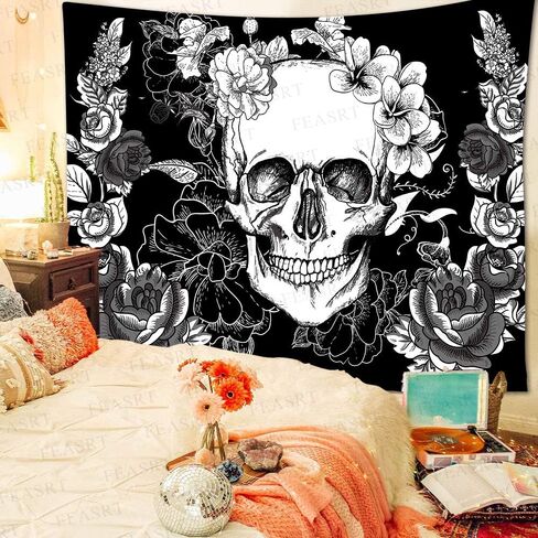 FEASRT Gothic Skull Tapestry Black and White Skull Tapestry Wall Hanging Tapestries Backdrop 60x40inch for Bedroom Living Room Dorm Room Party Decor GTQQAY1278 in Saudi Arabia
