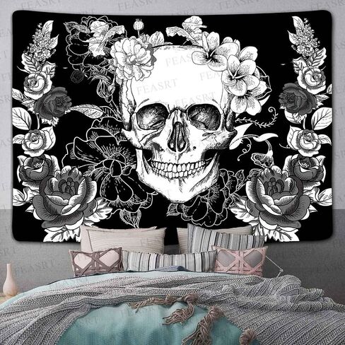 FEASRT Gothic Skull Tapestry Black and White Skull Tapestry Wall Hanging Tapestries Backdrop 60x40inch for Bedroom Living Room Dorm Room Party Decor GTQQAY1278 in Saudi Arabia