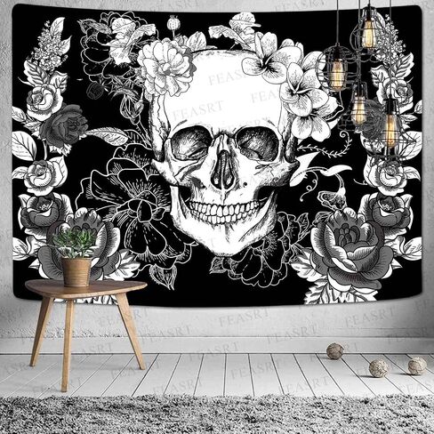 FEASRT Gothic Skull Tapestry Black and White Skull Tapestry Wall Hanging Tapestries Backdrop 60x40inch for Bedroom Living Room Dorm Room Party Decor GTQQAY1278 in Saudi Arabia