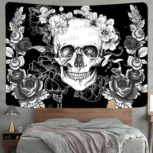 FEASRT Gothic Skull Tapestry Black and White Skull Tapestry Wall Hanging Tapestries Backdrop 60x40inch for Bedroom Living Room Dorm Room Party Decor GTQQAY1278 in Saudi Arabia