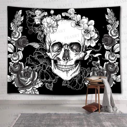 FEASRT Gothic Skull Tapestry Black and White Skull Tapestry Wall Hanging Tapestries Backdrop 60x40inch for Bedroom Living Room Dorm Room Party Decor GTQQAY1278 in Saudi Arabia