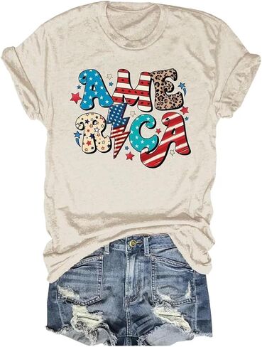 Beopjesk Womens American Flag T-Shirt Cute July 4th Independence Day Patriotic Graphic Tees Tops in Saudi Arabia