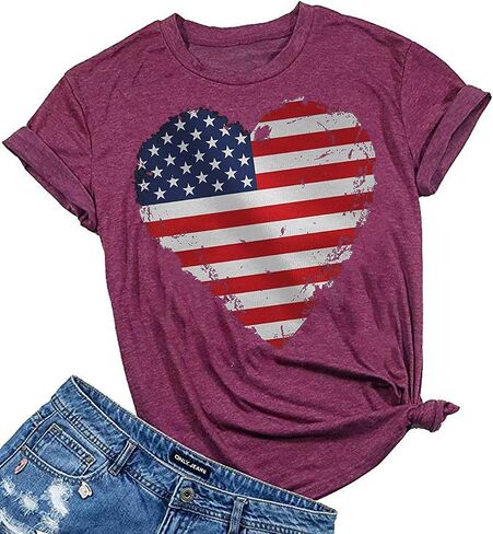 Beopjesk Womens American Flag T-Shirt Cute July 4th Independence Day Patriotic Graphic Tees Tops in Saudi Arabia