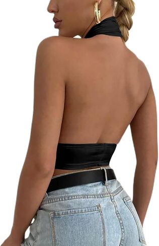 Rooscier Women's Sexy Crisscross Halter Cutout Sleeveless Backless Cami Crop Top in Saudi Arabia