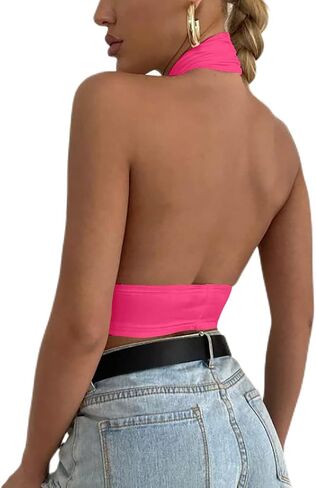 Rooscier Women's Sexy Crisscross Halter Cutout Sleeveless Backless Cami Crop Top in Saudi Arabia