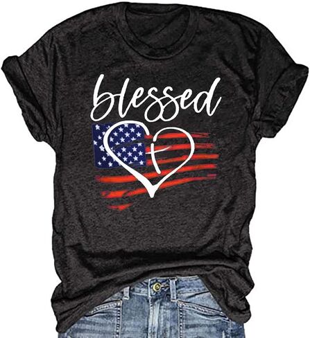 Beopjesk Womens American Flag T-Shirt Cute July 4th Independence Day Patriotic Graphic Tees Tops in Saudi Arabia