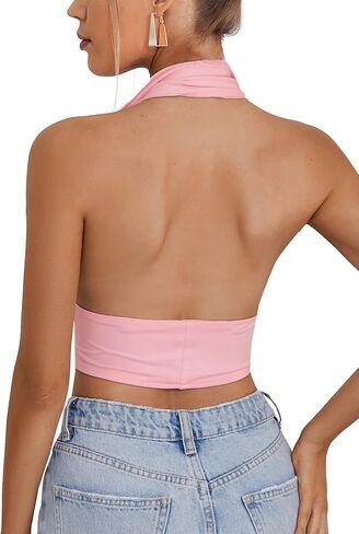 Rooscier Women's Sexy Crisscross Halter Cutout Sleeveless Backless Cami Crop Top in Saudi Arabia