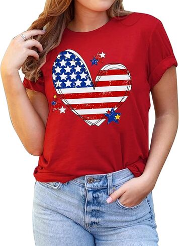 Beopjesk Womens American Flag T-Shirt Cute July 4th Independence Day Patriotic Graphic Tees Tops in Saudi Arabia