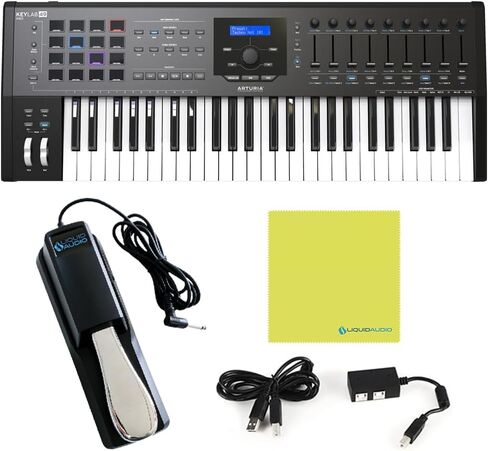 Arturia KeyLab 49 Key MIDI Keyboard MkII حزمة وحدة تحكم MIDI شبه مرجحة مع دواسة مستدامة، كابل USB وقماش تلميع الصوت السائل - برامج الموسيقى المضمنة لإعداد الاستوديو المنزلي، أسود in Saudi Arabia