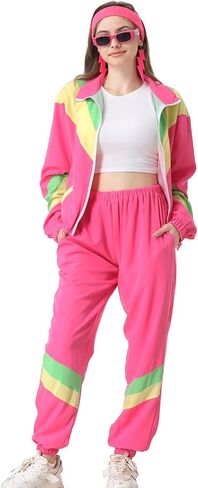80s Tracksuit for Women Retro Windbreaker Outfit 90s Color Block Sportswear Set with Jacket Sweatpants in Saudi Arabia