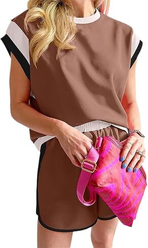 Chvity Two Piece Sets for Women Summer Casual Tops Short Sleeve Matching Shorts Airport Outfits for Women 2024 in Saudi Arabia