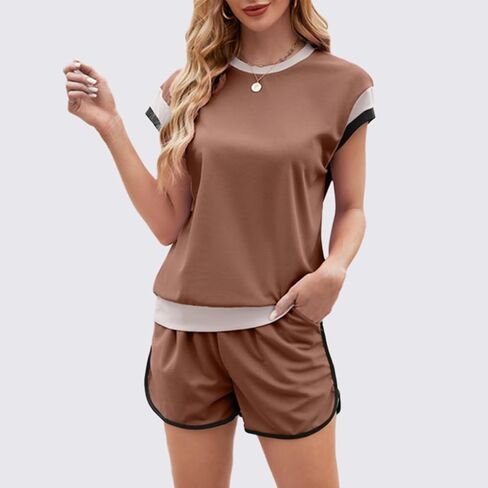 Chvity Two Piece Sets for Women Summer Casual Tops Short Sleeve Matching Shorts Airport Outfits for Women 2024 in Saudi Arabia