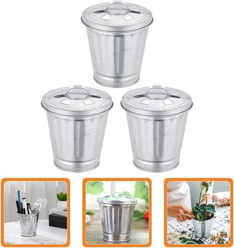 NUOBESTY 3pcs Mini Trash Can Desktop Garbage Bin Iron Garbage Can Pencil Cup Holder Flower Pot Compact Wastebasket for Bathroom Vanity Desktop Tabletop Coffee Table Countertop in Saudi Arabia