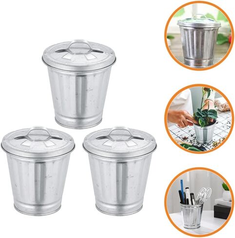 NUOBESTY 3pcs Mini Trash Can Desktop Garbage Bin Iron Garbage Can Pencil Cup Holder Flower Pot Compact Wastebasket for Bathroom Vanity Desktop Tabletop Coffee Table Countertop in Saudi Arabia