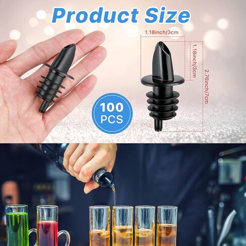 100 عبوة من أدوات سكب زجاجات المشروبات الكحولية، فوهات صب بلاستيكية، أداة سكب المشروبات الكحولية ذات التدفق الحر مثالية للبار والنوادي والمطاعم والمقاهي والمنزل باللون الأسود in Kuwait
