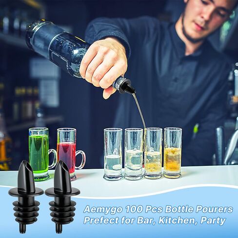 100 عبوة من أدوات سكب زجاجات المشروبات الكحولية، فوهات صب بلاستيكية، أداة سكب المشروبات الكحولية ذات التدفق الحر مثالية للبار والنوادي والمطاعم والمقاهي والمنزل باللون الأسود in Kuwait