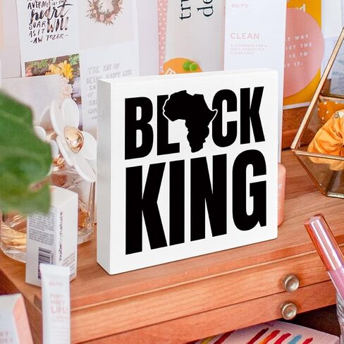 Black Men Art Desk Decor, African American Decor for Home Office Black King Living Room Bedroom Decoration, Black Man Inspirational Gifts for Men, Strong Proud Loyal, Wooden Box Sign in Saudi Arabia