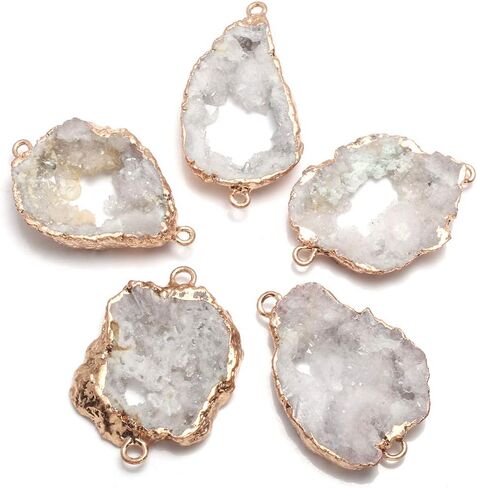 5Pcs Natural Druzy Agate Links Necklace Pendants Gemstone Charm Connectors Golden Plated for Necklace Bracelet Jewelry Making in Saudi Arabia