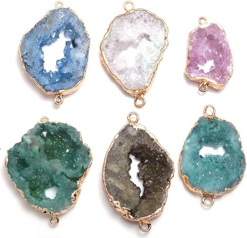 5Pcs Natural Druzy Agate Links Necklace Pendants Gemstone Charm Connectors Golden Plated for Necklace Bracelet Jewelry Making in Saudi Arabia