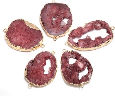 5Pcs Natural Druzy Agate Links Necklace Pendants Gemstone Charm Connectors Golden Plated for Necklace Bracelet Jewelry Making in Saudi Arabia