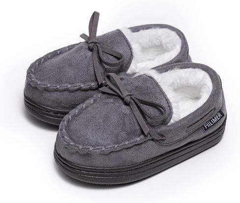 Girls Plush Glitter Bow Moccasin Slippers, Rubber Sole Indoor Outdoor House Shoes, Kids Bedroom Slipper Moccasins… in Saudi Arabia