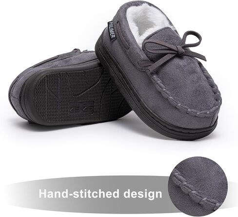Girls Plush Glitter Bow Moccasin Slippers, Rubber Sole Indoor Outdoor House Shoes, Kids Bedroom Slipper Moccasins… in Saudi Arabia