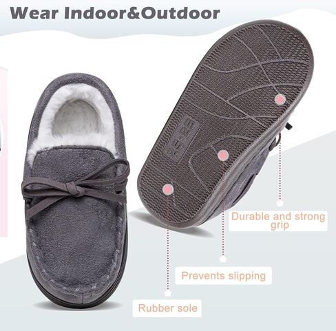Girls Plush Glitter Bow Moccasin Slippers, Rubber Sole Indoor Outdoor House Shoes, Kids Bedroom Slipper Moccasins… in Saudi Arabia