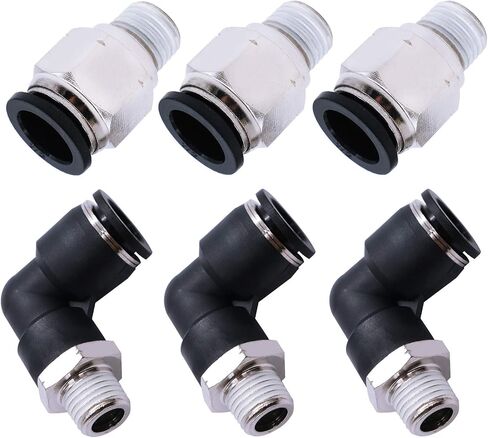 mxuteuk 6pcs Push to Connect Fittings Pneumatic Elbow and Straight Combination 1/2 Inch Tube OD x 1/4 Inch NPT Thread in Saudi Arabia