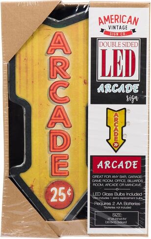 Arcade Double-Sided Marquee Sign With LED Bulbs Vintage Inspired Retro Wall Decor For The Man Cave, Game Room, Arcade, Or Home Bar (12" x 5" x 3.5") in Saudi Arabia