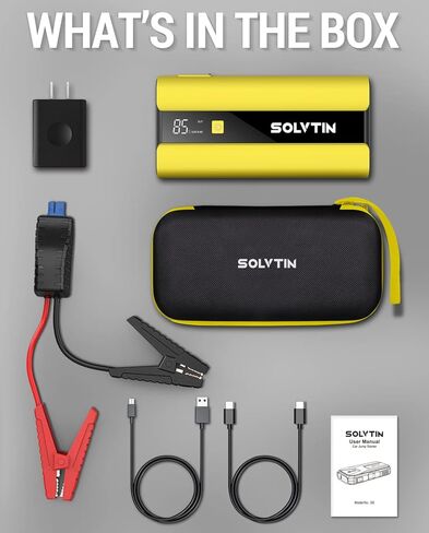 S6 Pro Jump Starter 2000A Peak، جهاز تشغيل السيارة المحمول لما يصل إلى 8 لتر من الغاز و6 لتر من الديزل، حزمة معززة للبطارية 12 فولت مع شاشة LCD، كابلات توصيل، منفذ PD30W من النوع C، QC3.0، ضوء LED in Kuwait