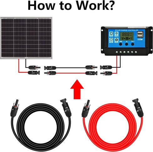 GELRHONR 14AWG Solar Panel Extension Cable,Solar Panel Female to Male Connectors Adaptor Kit for Solar Panels, Photovoltaic Systems(Red+Black) (14AWG 1M/3.2FT M to F) in Saudi Arabia