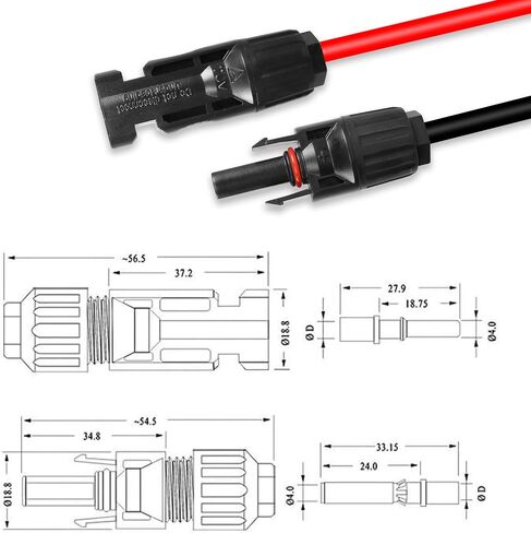 كابل تمديد اللوحة الشمسية GELRHONR 14AWG، مجموعة محول موصلات اللوحة الشمسية أنثى إلى ذكر للألواح الشمسية، والأنظمة الكهروضوئية (أحمر + أسود) (14AWG 3M/9.8FT M إلى F) in Saudi Arabia