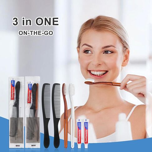 100 Pack Disposable Toothbrushes with Toothpaste and Comb for Homeless Individually Wrapped,10g Travel Toothpaste,7inch Black Hair Comb,Bulk Toothbrush for Hotel,AirBnb,Shelter,Charity in Saudi Arabia
