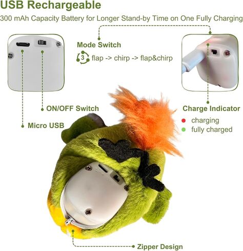 Interactive Cat Toy, Flapping Chirping Animal with Catnip for Indoor Cats, Touch Activated with 3 Modes, Rechargeable, Hanging Intelligent Kitten Toy (Eagle) in Saudi Arabia
