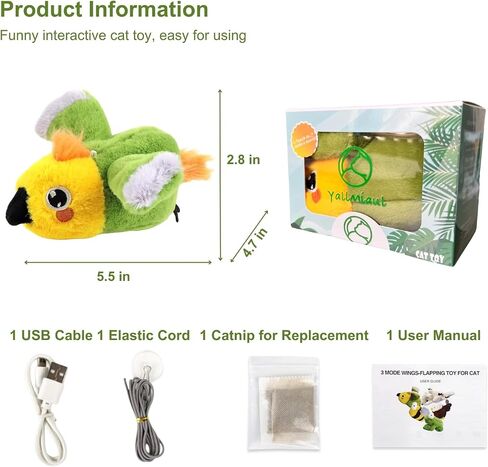Interactive Cat Toy, Flapping Chirping Animal with Catnip for Indoor Cats, Touch Activated with 3 Modes, Rechargeable, Hanging Intelligent Kitten Toy (Eagle) in Saudi Arabia