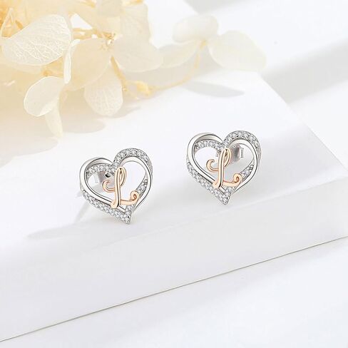 INFUSEU 925 Sterling Silver Initial Earrings for Women Girls, Cute Heart Letter Jewelry Gifts in Saudi Arabia