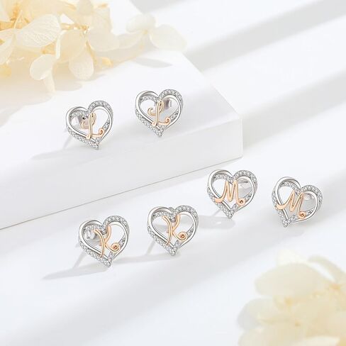 INFUSEU 925 Sterling Silver Initial Earrings for Women Girls, Cute Heart Letter Jewelry Gifts in Saudi Arabia