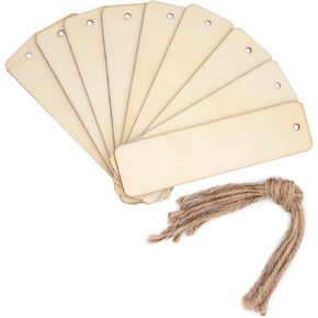 JANOU Rectangle Wood Crafts DIY Blank Hanging Gift Tags Ornaments with Ropes Wedding Birthday Party Decoration Pack 20pcs