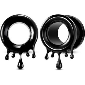 OUFER 2PCS Water Drops Ear Tunnels, Stainless Steel Ear Gauges Plugs, Double Flared Gauge For Ear Stretchers Expander, Ear Piercing Jewelry for Women Men