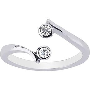 Ritastephens 10K White Gold Crossover Shiny 2 CZ Cubic Zirconia Toe Ring or Ring Adjustable