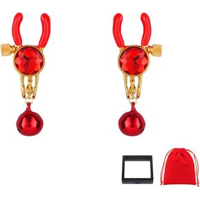 Bells Nipple Clamps Clips Rhinestone Breast Chest Clamps Nipple Rings Noose Non Piercing Body Chain Nipple Jewelry for Sexual Pleasure (Black)