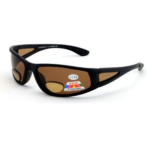 Mens Polarized fly fishing sunglasses with magnification bifocal lens readers (Black/Brown Lens, 2.00 Bifocal)