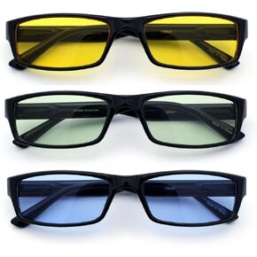 SA106 Mens Hippie Pimp Color Lens Narrow Rectangular Black Frame Sunglasses