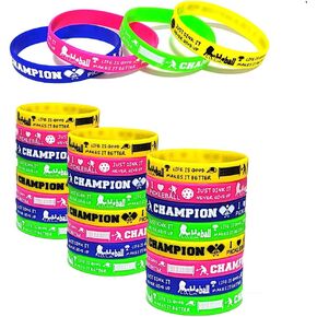 24 PCS Pickleball Rubber Silicone Wristbands Bracelets Party Supplies Favors-Sport Party Birthday Baby Shower Gifts Decorations