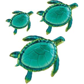 Comfy Hour Ocean Voyage with Sea Turtles Collection Coastal Ocean Sea Turtles Hanging Wall Art Decor Set (3 Pieces - Large), Outdoor or Indoor, Metal and Glass, Green