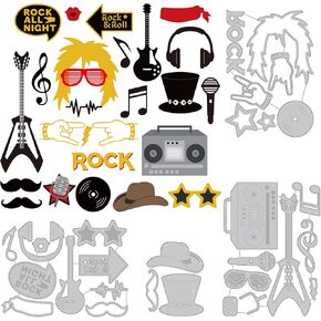 BENECREAT 28Pcs Jazz Rock and Roll Metal Dies, Music Note Guitar Headphone Lights Music Theme Cutting Dies Stencils for DIY Scrapbooking, Decorative Embossing, 0.8mm Thick
