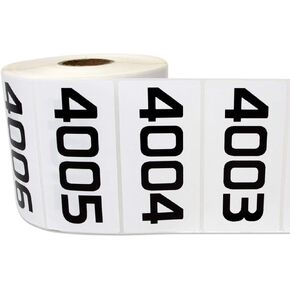 Consecutively Numbered Stickers [0001-1000] - 1.5" x 3" Consecutive Numbers Inventory Storage Labeling Number Labels Prenumbered Sequential Number Stickers, White - 1 Roll of 1000 Numerical Stickers